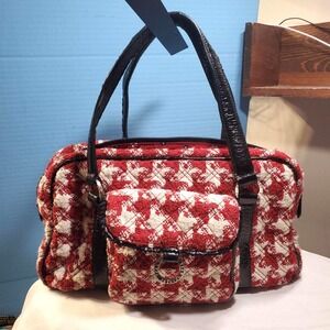 Vera Bradley Houndstooth Satchel Shoulder Bag Womens Red White Quilted Holiday